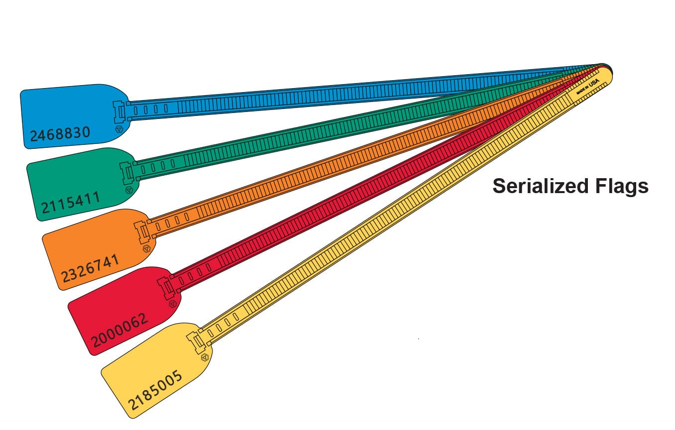 1" X 1/8" Serialized Flag Cable Tie Markers, 6" Wrap