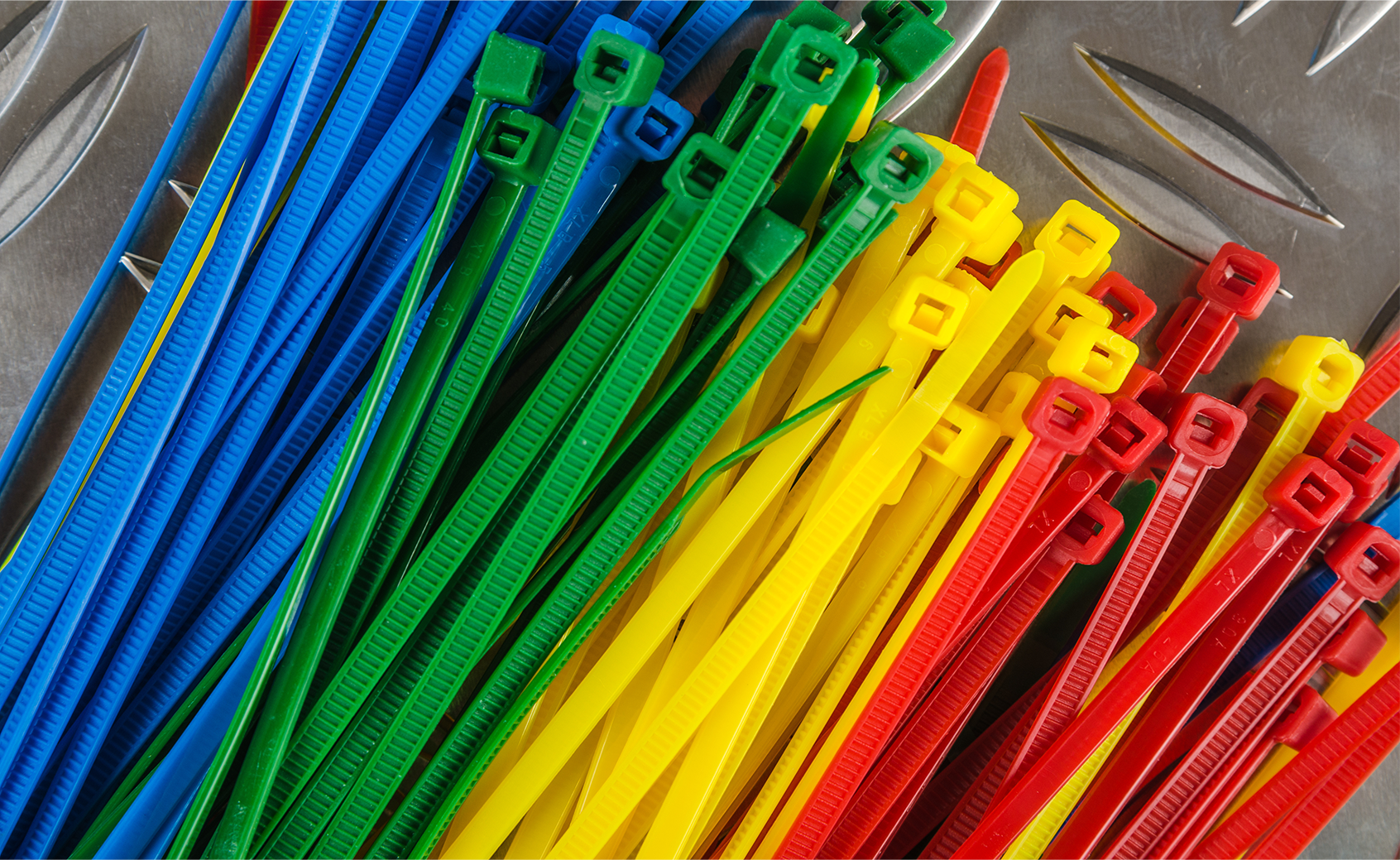 Set colored cable ties, close up